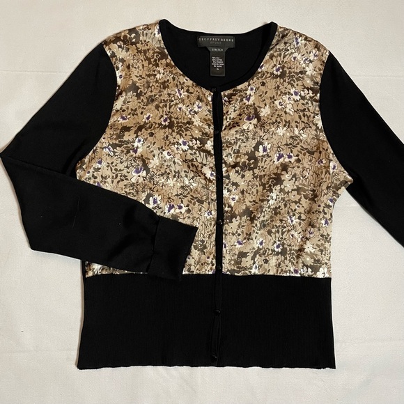 Geoffrey Beene Floral Silk Inset Knit Button Front Cardigan Size XL Runs Smaller - Picture 5 of 7